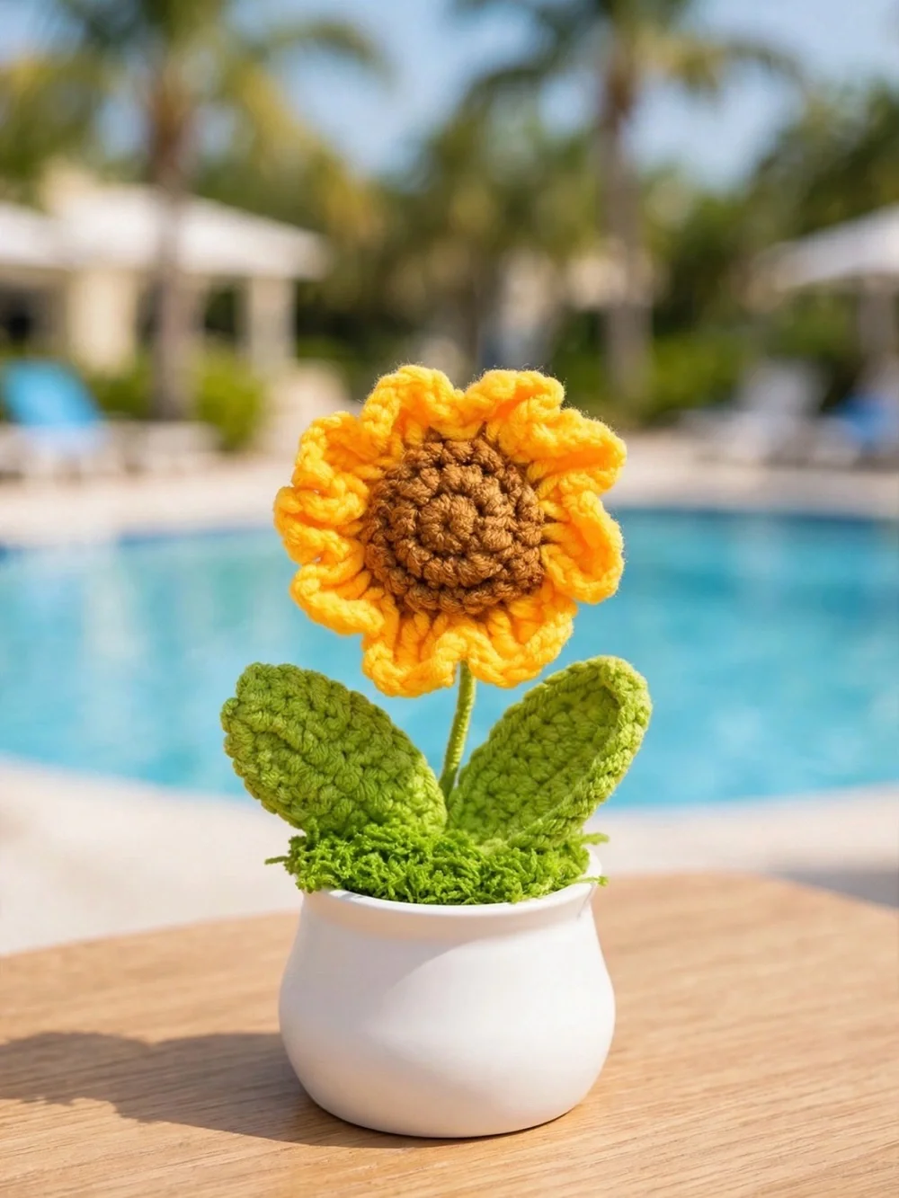 Handmade Crochet Sunflower & Smiley Flower Pot Decorations - Yellow